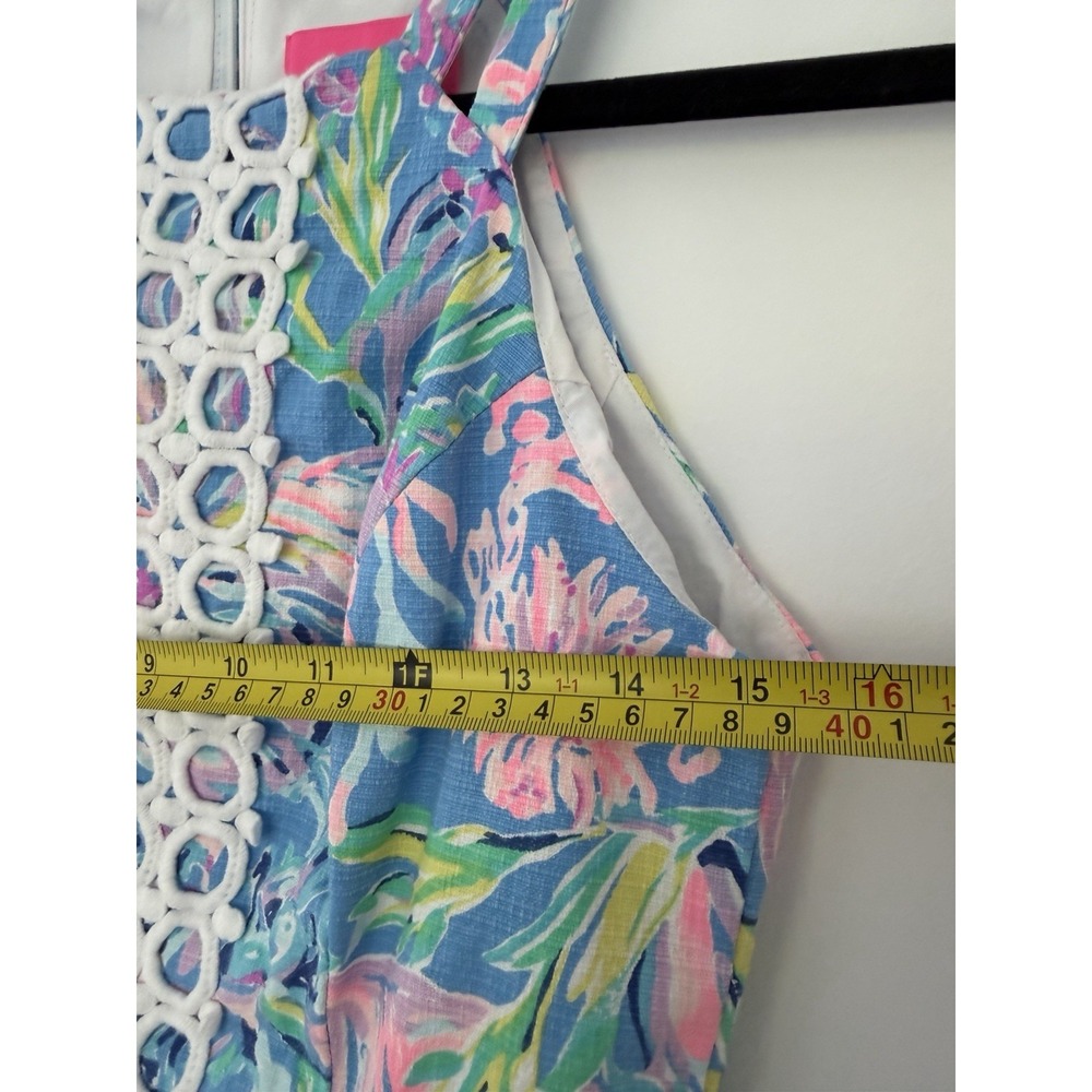 LILLY PULITZER Women Sz 0 Pearl Shift Dress Blue Pink Floral Lace Halter Cotton - Picture 5 of 11